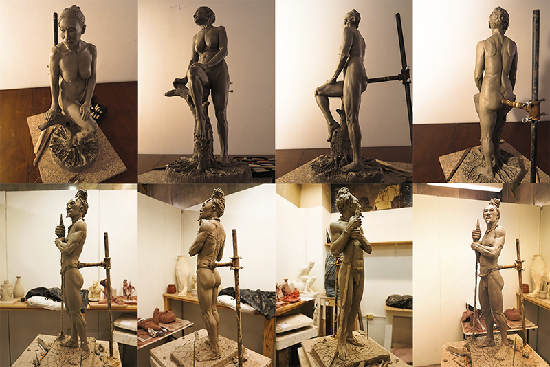 Water based clay pieces casted in resin and plaster